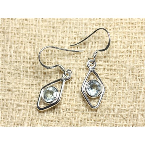 BO230 - Boucles d'Oreilles Argent 925 et Pierre - Losanges 18mm Topaze Bleue 