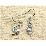 BO230 - Boucles d'Oreilles Argent 925 et Pierre - Losanges 18mm Topaze Bleue 