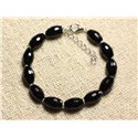 Bracelet Argent 925 et Pierre - Onyx Noir Olives Facettées 12mm 