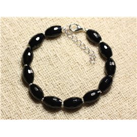 Bracelet 925 Silver and Stone - Black Onyx Faceted Olives 12mm 