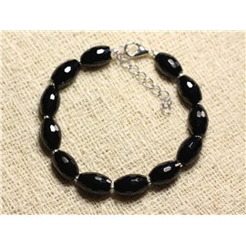 Bracelet Argent 925 et Pierre - Onyx Noir Olives Facettées 12mm 