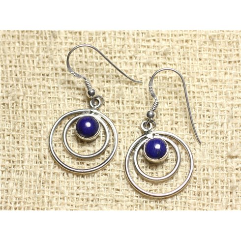 BO202 - Boucles d'Oreilles Argent 925 Cercles 19mm Lapis Lazuli 