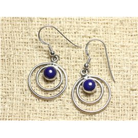 BO202 - 925 Sterling Silver Circles 19mm Lapis Lazuli Earrings 
