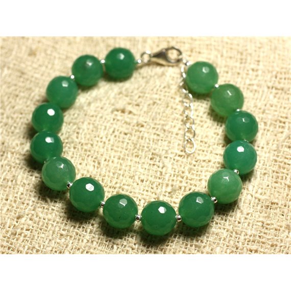 Bracelet Argent 925 et Pierre - Jade Verte Facettée 10mm 