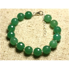 Armband 925 Silber und Stein - Facettierte grüne Jade 10mm 