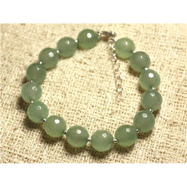 Bracelet Argent 925 et Pierre - Jade Verte Facettée 10mm 