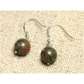 Earrings Silver 925 and Stone - Unakite Balls 10mm 