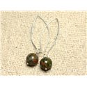 Boucles d'Oreilles Argent 925 et Pierre - Unakite Boules 10mm 