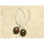 Boucles d'Oreilles Argent 925 et Pierre - Unakite Boules 10mm 