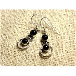 BO201 - Boucles d'Oreilles Argent 925 28mm - Onyx noir Ronds 6mm 