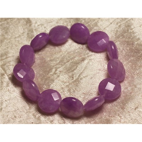 Bracelet Pierre semi précieuse - Jade Violet Rose Palets Facettés 14mm