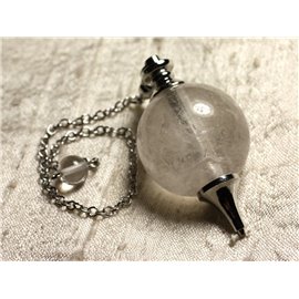 Pendulum Silver Metal Rhodium and semi precious stone - Crystal Quartz Ball 30mm 
