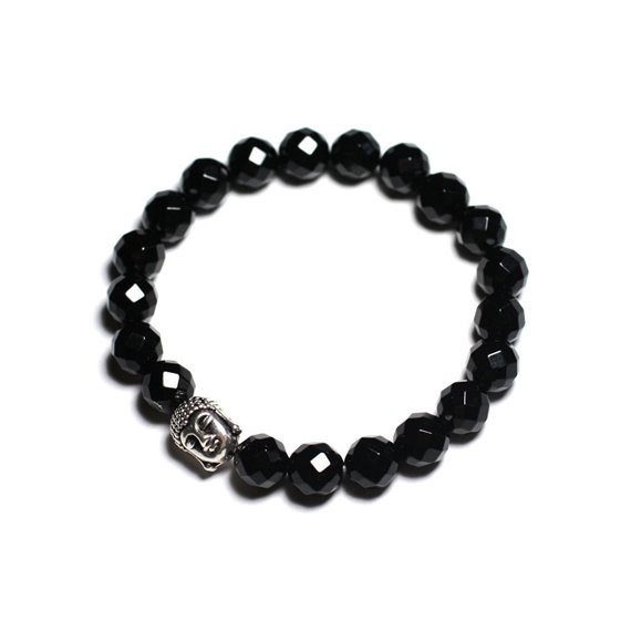 Bracelet Bouddha et Pierre semi précieuse - Onyx noir facetté 