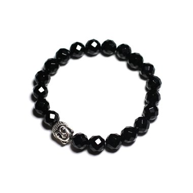 Bracelet Bouddha et Pierre semi précieuse - Onyx noir facetté 