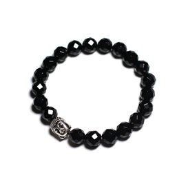 Buddha and semi-precious stone bracelet - Faceted black onyx 