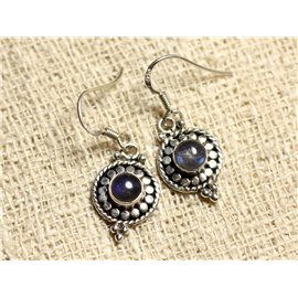 BO210 - 925 Silver and Stone Earrings - Labradorite Round 6mm 