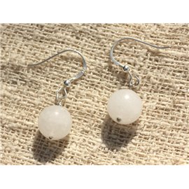 Sterling Silver and White Jade 10mm Earrings 