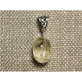 Collana con pendente in pietra - citrino verde oliva sfaccettato 20 mm N1 