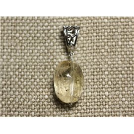 Collier Pendentif Pierre - Citrine Olive Facettée 20mm N1 