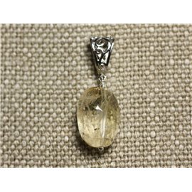 Stone Pendant Necklace - Faceted Olive Citrine 20mm N1 