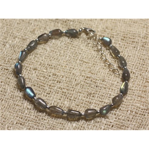 Bracelet Argent 925 et Labradorite Gouttes 7-9mm