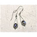 BO212 - Boucles d'Oreilles Argent 925 et Pierre Labradorite Gouttes 30mm 