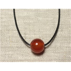 Semi Precious Stone Pendant Necklace - Carnelian Ball 14mm 