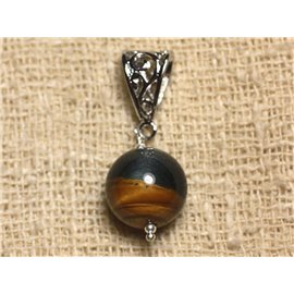 Semi precious stone pendant - Tiger Eye and Falcon 14mm 