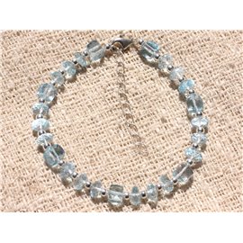 Bracciale Argento 925 e Pietra - Rondelle Topazio Azzurro e Cubi Sfaccettati 6mm 