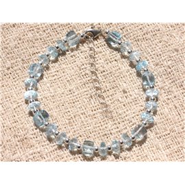 Bracelet 925 Silver and Stone - Blue Topaz Rondelles and Faceted Cubes 6mm 