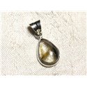 N13 - Pendentif Argent massif 925 et Pierre - Tourmaline Goutte 14mm 