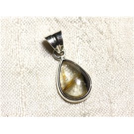 N13 - Pendant Sterling Silver 925 and Stone - Tourmaline Drop 14mm 