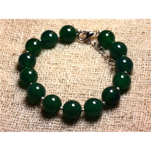 Bracelet Argent 925 et Pierre - Onyx vert 10mm