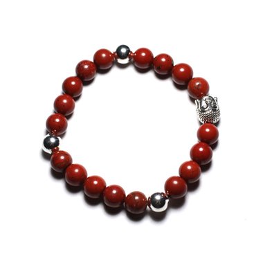 Bracelet Bouddha et Pierre semi précieuse - Jaspe Rouge 8mm 