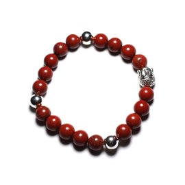 Bracciale Buddha e pietra semipreziosa - Diaspro rosso 8 mm 