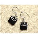 BO217 - Boucles d'Oreilles Argent 925 et Pierre - Carrés 11mm Onyx noir 