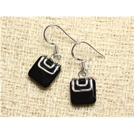 BO217 - 925 Silver and Stone Earrings - 11mm Square Black Onyx 