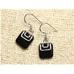 BO217 - Boucles d'Oreilles Argent 925 et Pierre - Carrés 11mm Onyx noir 