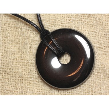 Collier Pendentif Pierre - Hematite Rond Cercle Donut Pi 40mm Metal gris noir