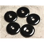 Collier Pendentif Pierre - Hematite Rond Cercle Donut Pi 40mm Metal gris noir