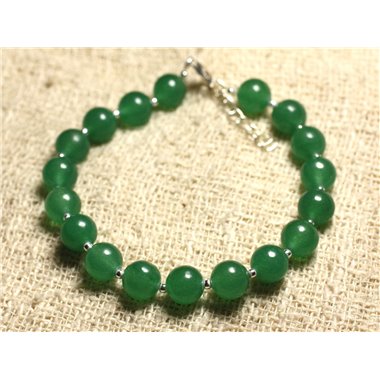 Bracelet Argent 925 et Pierre - Jade Verte 8mm 