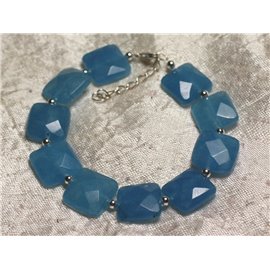 Bracelet 925 Silver and Stone - Blue Jade Faceted Squares 14mm