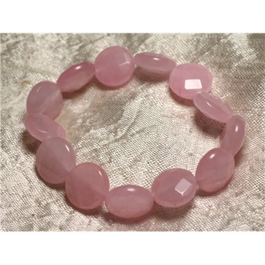Bracelet Pierre semi précieuse - Jade Rose Palets Facettés 14mm