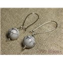 Boucles d'Oreilles Pierre Semi précieuse - Howlite 14mm