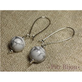 Boucles d'Oreilles Pierre Semi précieuse - Howlite 14mm Boucles d'Oreilles Pierre Semi précieuse - Howlite 14mm