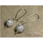 Boucles d'Oreilles Pierre Semi précieuse - Howlite 14mm