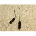 Boucles d'Oreilles Argent 925 Crochets 40mm - Agate Marron Facettée 6mm 
