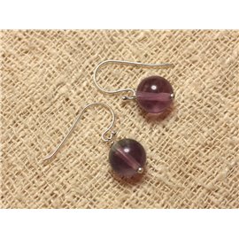 925 Silver and Stone Earrings - Violet Fluorite 10mm