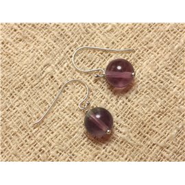 Pendientes Plata 925 y Piedra - Fluorita Violeta 10mm