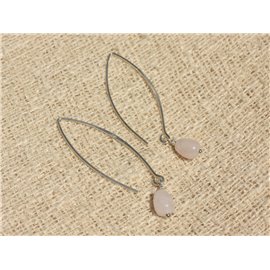Pendientes de plata y piedra 925 - Gotas redondas de cuarzo rosa de 8x6 mm 